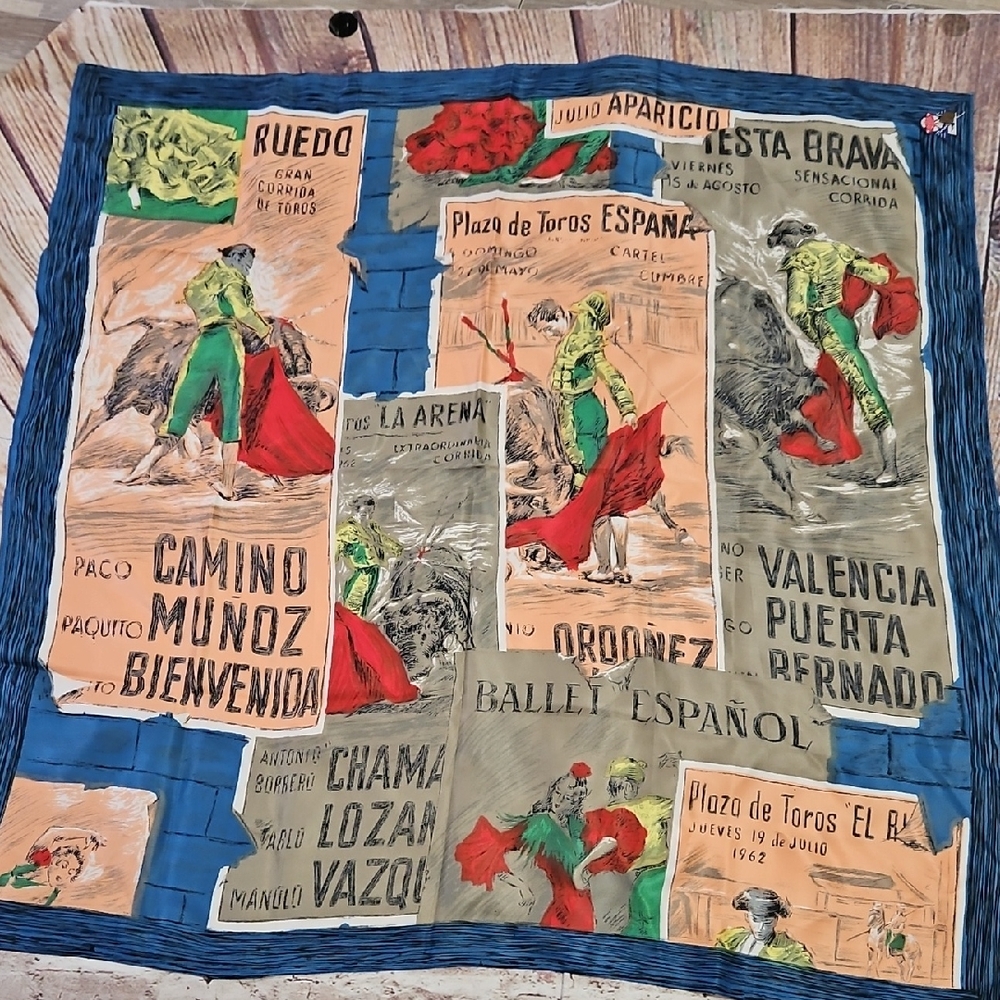 Bonet Ninot Serie 735 souvenir‎ scarf, showcases various Spanish bullfighting